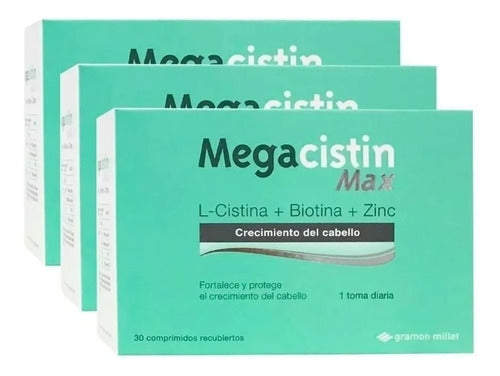 3 Pack Megacistin Max Hair & Nail Tablets - 30 Tablets - Strengthens & Protects Hair & Nails - Stimulates Growth & Treats Hair Fall
