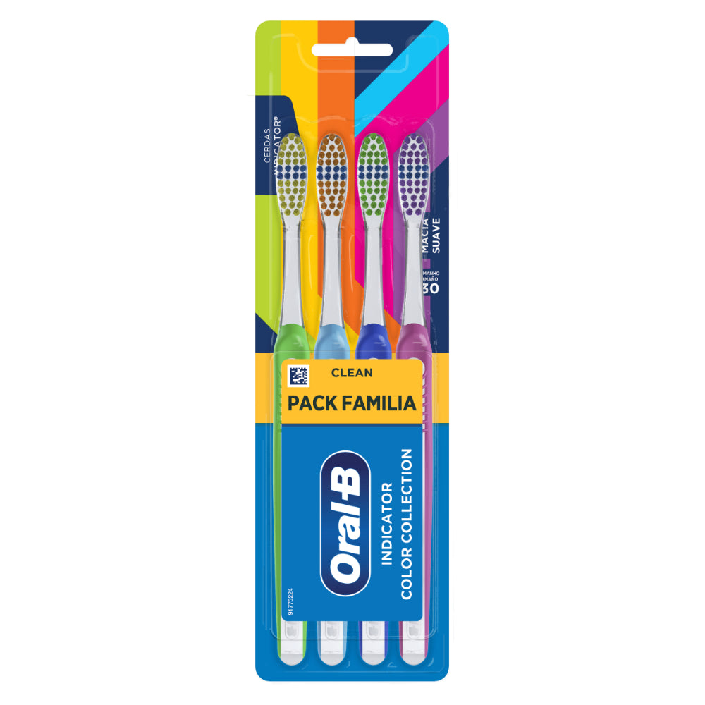 4 Pack of Oral-B Indicator Color Collection Toothbrushes with Soft Rounded Tip Bristles for Gentle Cleaning and Gum Care